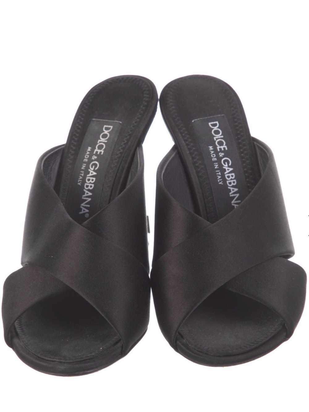 Dolce & Gabbana Black Satin Crisscross Slide Mules
